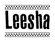 The clipart image displays the text Leesha in a bold, stylized font. It is enclosed in a rectangular border with a checkerboard pattern running below and above the text, similar to a finish line in racing. 