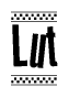 The clipart image displays the text Lut in a bold, stylized font. It is enclosed in a rectangular border with a checkerboard pattern running below and above the text, similar to a finish line in racing. 