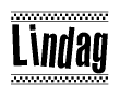 The image contains the text Lindag in a bold, stylized font, with a checkered flag pattern bordering the top and bottom of the text.