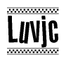 The image contains the text Luvjc in a bold, stylized font, with a checkered flag pattern bordering the top and bottom of the text.