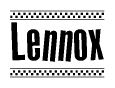 The clipart image displays the text Lennox in a bold, stylized font. It is enclosed in a rectangular border with a checkerboard pattern running below and above the text, similar to a finish line in racing. 