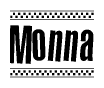 The clipart image displays the text Monna in a bold, stylized font. It is enclosed in a rectangular border with a checkerboard pattern running below and above the text, similar to a finish line in racing. 
