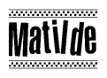 The image contains the text Matilde in a bold, stylized font, with a checkered flag pattern bordering the top and bottom of the text.