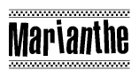 The image contains the text Marianthe in a bold, stylized font, with a checkered flag pattern bordering the top and bottom of the text.