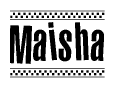 The image contains the text Maisha in a bold, stylized font, with a checkered flag pattern bordering the top and bottom of the text.