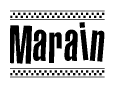 The clipart image displays the text Marain in a bold, stylized font. It is enclosed in a rectangular border with a checkerboard pattern running below and above the text, similar to a finish line in racing. 