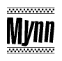 The clipart image displays the text Mynn in a bold, stylized font. It is enclosed in a rectangular border with a checkerboard pattern running below and above the text, similar to a finish line in racing. 