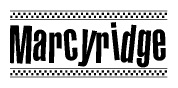 The clipart image displays the text Marcyridge in a bold, stylized font. It is enclosed in a rectangular border with a checkerboard pattern running below and above the text, similar to a finish line in racing. 