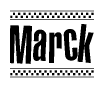 The clipart image displays the text Marck in a bold, stylized font. It is enclosed in a rectangular border with a checkerboard pattern running below and above the text, similar to a finish line in racing. 