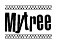 The clipart image displays the text Mytree in a bold, stylized font. It is enclosed in a rectangular border with a checkerboard pattern running below and above the text, similar to a finish line in racing. 