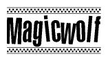 The image contains the text Magicwolf in a bold, stylized font, with a checkered flag pattern bordering the top and bottom of the text.