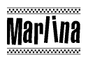 The clipart image displays the text Marlina in a bold, stylized font. It is enclosed in a rectangular border with a checkerboard pattern running below and above the text, similar to a finish line in racing. 