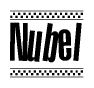 The image contains the text Nubel in a bold, stylized font, with a checkered flag pattern bordering the top and bottom of the text.