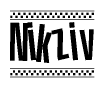The clipart image displays the text Nikziv in a bold, stylized font. It is enclosed in a rectangular border with a checkerboard pattern running below and above the text, similar to a finish line in racing. 