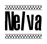 The clipart image displays the text Nelva in a bold, stylized font. It is enclosed in a rectangular border with a checkerboard pattern running below and above the text, similar to a finish line in racing. 