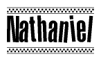 The image contains the text Nathaniel in a bold, stylized font, with a checkered flag pattern bordering the top and bottom of the text.