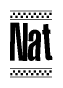The image contains the text Nat in a bold, stylized font, with a checkered flag pattern bordering the top and bottom of the text.