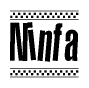 The image contains the text Ninfa in a bold, stylized font, with a checkered flag pattern bordering the top and bottom of the text.