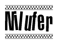 The image contains the text Nilufer in a bold, stylized font, with a checkered flag pattern bordering the top and bottom of the text.
