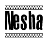 The clipart image displays the text Nesha in a bold, stylized font. It is enclosed in a rectangular border with a checkerboard pattern running below and above the text, similar to a finish line in racing. 