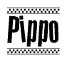 The clipart image displays the text Pippo in a bold, stylized font. It is enclosed in a rectangular border with a checkerboard pattern running below and above the text, similar to a finish line in racing. 