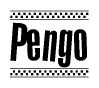 The clipart image displays the text Pengo in a bold, stylized font. It is enclosed in a rectangular border with a checkerboard pattern running below and above the text, similar to a finish line in racing. 
