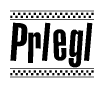 The image contains the text Prlegl in a bold, stylized font, with a checkered flag pattern bordering the top and bottom of the text.