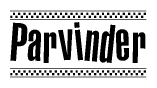 The image contains the text Parvinder in a bold, stylized font, with a checkered flag pattern bordering the top and bottom of the text.