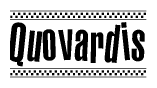 The clipart image displays the text Quovardis in a bold, stylized font. It is enclosed in a rectangular border with a checkerboard pattern running below and above the text, similar to a finish line in racing. 