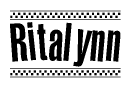 The clipart image displays the text Ritalynn in a bold, stylized font. It is enclosed in a rectangular border with a checkerboard pattern running below and above the text, similar to a finish line in racing. 