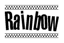 The clipart image displays the text Rainbow in a bold, stylized font. It is enclosed in a rectangular border with a checkerboard pattern running below and above the text, similar to a finish line in racing. 