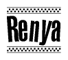 The image contains the text Renya in a bold, stylized font, with a checkered flag pattern bordering the top and bottom of the text.