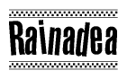 The image contains the text Rainadea in a bold, stylized font, with a checkered flag pattern bordering the top and bottom of the text.