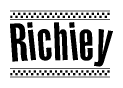 The clipart image displays the text Richiey in a bold, stylized font. It is enclosed in a rectangular border with a checkerboard pattern running below and above the text, similar to a finish line in racing. 