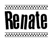 The clipart image displays the text Renate in a bold, stylized font. It is enclosed in a rectangular border with a checkerboard pattern running below and above the text, similar to a finish line in racing. 