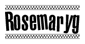 The clipart image displays the text Rosemaryg in a bold, stylized font. It is enclosed in a rectangular border with a checkerboard pattern running below and above the text, similar to a finish line in racing. 