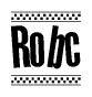 The clipart image displays the text Robc in a bold, stylized font. It is enclosed in a rectangular border with a checkerboard pattern running below and above the text, similar to a finish line in racing. 