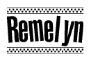 The image contains the text Remelyn in a bold, stylized font, with a checkered flag pattern bordering the top and bottom of the text.