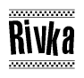 The clipart image displays the text Rivka in a bold, stylized font. It is enclosed in a rectangular border with a checkerboard pattern running below and above the text, similar to a finish line in racing. 
