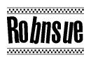 The clipart image displays the text Robnsue in a bold, stylized font. It is enclosed in a rectangular border with a checkerboard pattern running below and above the text, similar to a finish line in racing. 