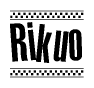 The image contains the text Rikuo in a bold, stylized font, with a checkered flag pattern bordering the top and bottom of the text.