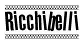 The image contains the text Ricchibelli in a bold, stylized font, with a checkered flag pattern bordering the top and bottom of the text.