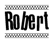 The image contains the text Robert in a bold, stylized font, with a checkered flag pattern bordering the top and bottom of the text.