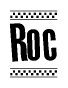 The image contains the text Roc in a bold, stylized font, with a checkered flag pattern bordering the top and bottom of the text.