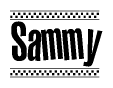 The clipart image displays the text Sammy in a bold, stylized font. It is enclosed in a rectangular border with a checkerboard pattern running below and above the text, similar to a finish line in racing. 