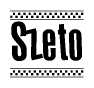 The clipart image displays the text Szeto in a bold, stylized font. It is enclosed in a rectangular border with a checkerboard pattern running below and above the text, similar to a finish line in racing. 
