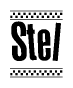 The image contains the text Stel in a bold, stylized font, with a checkered flag pattern bordering the top and bottom of the text.