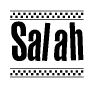 The image contains the text Salah in a bold, stylized font, with a checkered flag pattern bordering the top and bottom of the text.