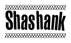 The clipart image displays the text Shashank in a bold, stylized font. It is enclosed in a rectangular border with a checkerboard pattern running below and above the text, similar to a finish line in racing. 