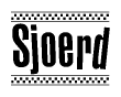 The clipart image displays the text Sjoerd in a bold, stylized font. It is enclosed in a rectangular border with a checkerboard pattern running below and above the text, similar to a finish line in racing. 